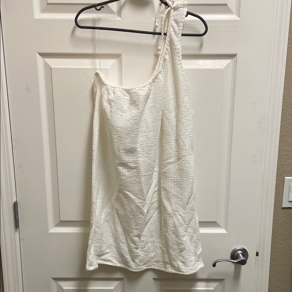 Green Envelope Cream Asymmetrical One-Shoulder Sundress